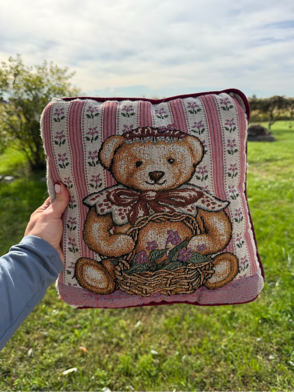 Vintage Teddy Bear Pillow 12x12